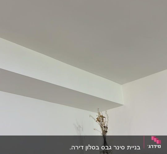 קיר גבס לבן עם מדף ופרחים באגרטל